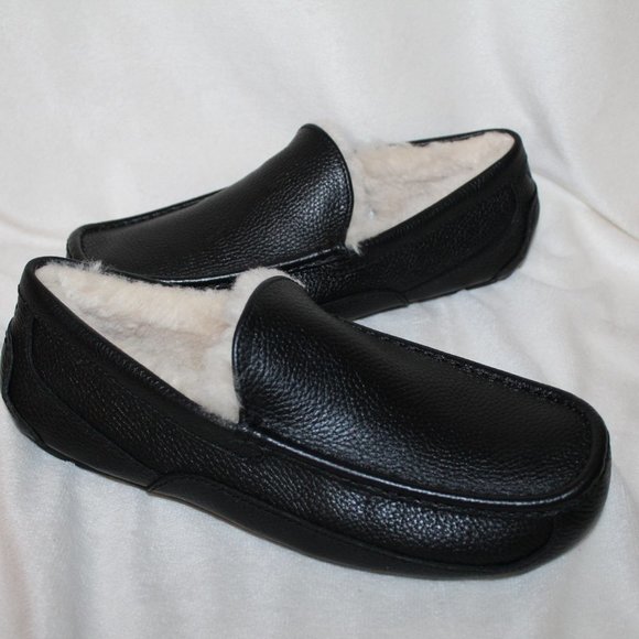 NIB ASCOT‎ MEN'S LEATHER SHEARLING LINED SLIPPERS BLACK - Picture 6 of 8